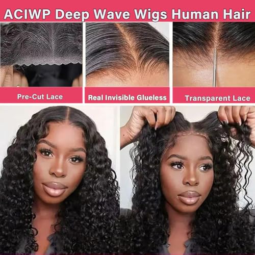Glueless Wigs Human Hair Pre Plucked Pre Cut Wear and Go Deep Wave Lace Front Wigs Human Hair for Beginners Upgraded No Glue 5x5 Hd Lace Closure Wigs for Black Women 30 Inch