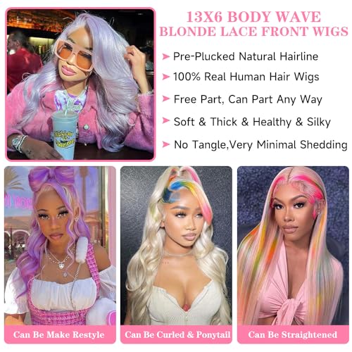 613 Lace Front Wig Human Hair 28 Inch 180% Density 13x6 HD Transparent Body Wave Blonde Lace Front Wigs Human Hair Blonde Lace Frontal Human Hair Glueless Wig