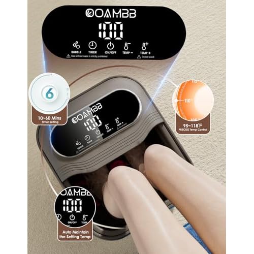 Collapsible Foot Spa with Heat, Bubble and Temp Control, Foot Bath Massager with XL Touch Screen and Massage Rollers, Foot Soaking Tub, Pedicure Foot spa for Stress Relief (Dark Grey +Green)