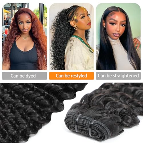 Deep Wave Bundles Human Hair 22 22 22 Inch Curly Human Hair Bundles, 100% Unprocessed 12A Brazilian Virgin Hair with Aligned Scales Wet and Wavy Deep Curly Water Wave Bundles for Black Women