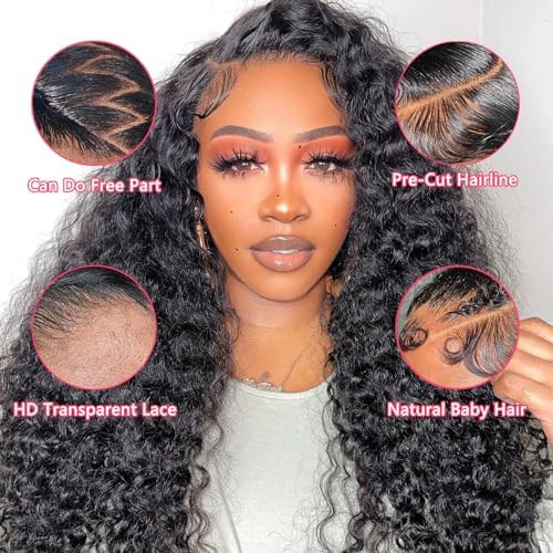 5x5 Lace Closure Wig Water Wave 5x5 Hd Lace Closure Wigs Human Hair For Women 180% Density 100% Virgin Human Hair Free Part 5x5 Deep Curly Closure Glueless Wig Pre Plucked 30 Inch