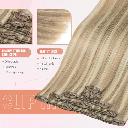 Clip In Hair Extensions Real Human Hair #18p613 Ash Blonde Mix Bleach Blonde Highlights Remy Hair Extensions Clip In 16 Inch 5 Pcs 80 G