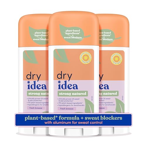 Dry Idea Plant Based Antiperspirant with Aluminum Sweat Blockers Invisible Solid Deodorant for Women ? Fresh Breeze Scent, 2X Longer Sweat Protection, 72Hr Sweat & Odor Control for Sensitive Skin, 3pk