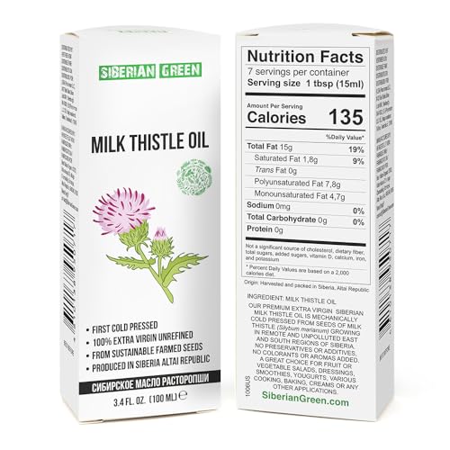 Siberian Milk Thistle Oil | 100% Natural Extra Virgin Cold Pressed 100 ml / 3.4 fl oz | Unrefined Raw