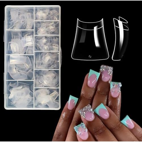 500Pcs Clear Duck Nail Tips Short - 10 Sizes Pre-Shaped Professional Press Ons for Nail Extension, Half Cover Acrylic Soft Gel Tips for Home DIY Nail Salon With Box