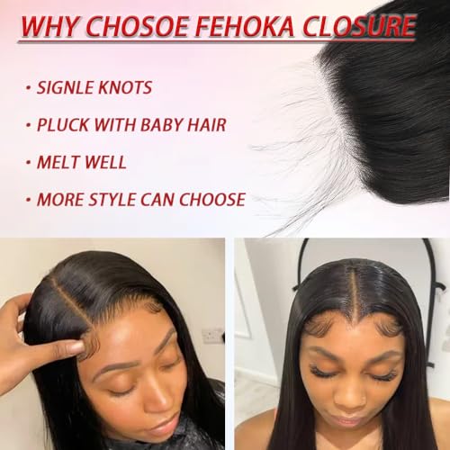 HD Lace Closure 24 Inch Body Wave 5x5 Human Hair Closure for Black Women 100% Human Hair 5x5 Lace Closure Can be Curly and Dyed With Baby Hair (24 Inch, 5x5 Black)