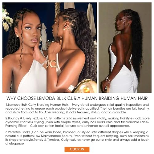 Lemoda Boho Bulk Human Braiding Hair Burmese Curly Human Hair Extensions For Daughter/Friend/Kids Bohemian Knotless Braids No Weft 100% Virgin Human Hair 18 18 18Inch 3Bundles/Lot