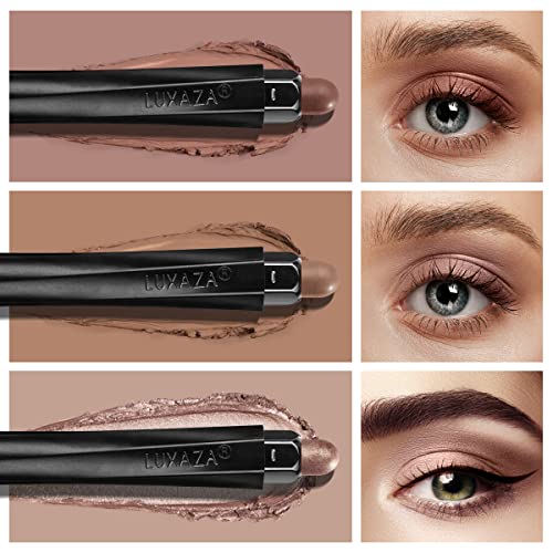 3Pcs Neutral Brown Eyeshadow Stick Set, Matte And Shimmer Creamy Eyeshadow Pencil, Shiny Pink Shadow, Waterproof Long Lasting Smoky Eye Makeup