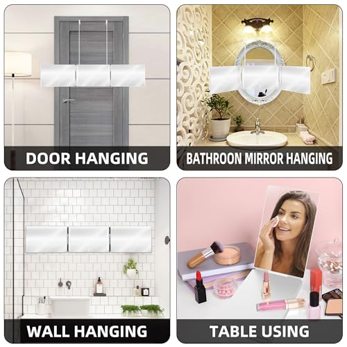 LED 3 Way Mirror to See Back of Head 360 Mirror for Women for Braiding Hair Telescoping Hooks Anti-Fog HD Glass Three Way for Self Hair Cutting Makeup Trifold
