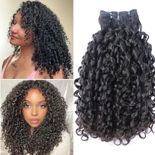 16A Double Weft Pixie Curly Human Hair Bundles 14 16 18 Inch 3 Bundles Burmese Curly Bundles Human Hair 3C4A 100% Unprocessed Brazilian Raw Virgin Hair Extensions Quick Weave Extensions Natural Color