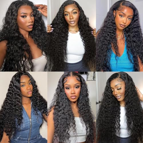 32 Inch Deep Wave Lace Front Wigs Human Hair Pre Plucked 13x6 Deep Wave HD Lace Frontal Wigs Human Hair Curly Wigs for Women 200% Density Deep Curly Glueless Wigs Human Hair with Baby Hair