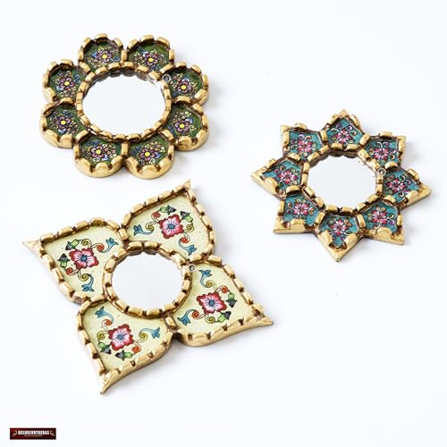 Handmade Peruvian Mirror Set ? Reverse Painted Glass ? Small Decorative Mirrors for Wall ? Artisan Star & Diamond Designs ? Unique Wall Decor Gift