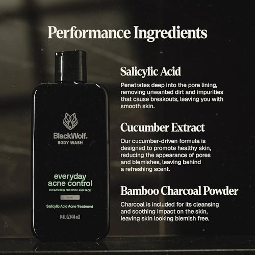 Black Wolf Body Wash & Sonic Scrubber Pro Kit for Men - Vibrating Face & Body Brush with Charcoal Powder Shower Gel, Water Resistant Massage Brush & Salicylic Acid Body Wash, Rich Lather & Deep Clean