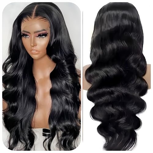Body Wave Lace Front Wigs Human Hair 200% Density 13x4 HD Transparent Lace Front Wigs for Women Glueless Wigs Human Hair Pre Plucked with Baby Hair Natural Black 30 Inch