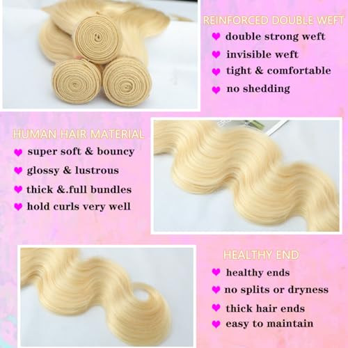 613 Bundles Human Hair Body Wave Blonde Bundles Human Hair 16 Inch 100% Unprocessed 12A Brazilian Virgin Raw Weave Bundles Human hair Blonde Bundle Body Wave Extensions for Women