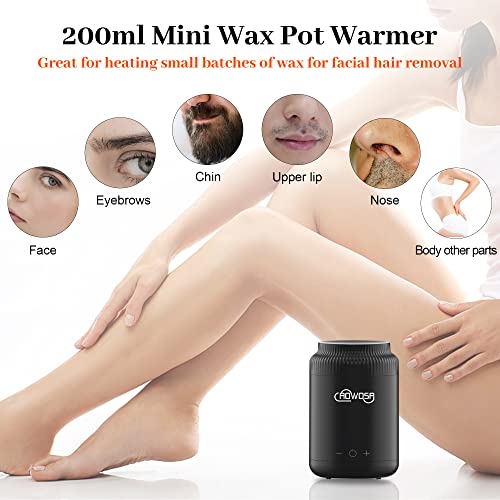 Mini Wax Pot Warmer for Hair Removal, Professional Portable Digital Wax Heater Machine for Facial Body SPA Salon, with 200ml Non-stick Pot, ¡É/¢µ Switchable Display, 100 Brow Sticks