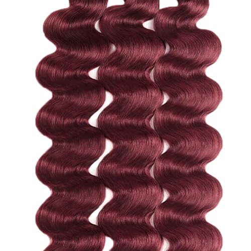 Human Hair Bundles18 20 22 Inch Body Wave 99J Color Human Hair Unprocessed Brazilian Virgin 3 Bundles Quick Weave Human Hair Extensions (99J Body Wave,18 20 22)