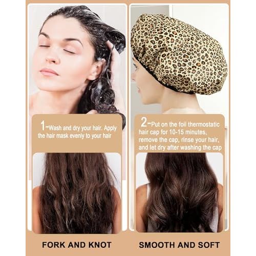 YIZIJIZI 2 Pieces Heat Cap for Deep Conditioning, Conditioning Cap Made of Aluminum Foil for Home and Salon Use, Hair Dyeing£¨Leopard print£©