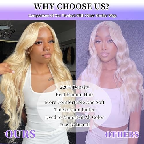36 Inch 613 13x6 Lace Front Wig Human Hair 200 Density Blonde Body Wave Lace Front Wigs Human Hair Pre Plucked 613 HD Lace Frontal Wig 13x6 Blonde Glueless Wigs Human Hair for Women