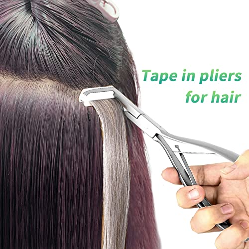 Tape in Hair Extension Tools Kit, Professional Flat Surface Stainless Steel Tape in Hair Extensions Sealing Clamp Plier,Tape Remover Scraper Tool,Hair Clips, Hair Extensions Styling Tools(Silvery Set)