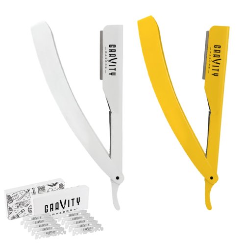 Professional Straight Razor Bundle - Stainless Steel Straight Edge Razor with 20 Gravity Premium Blades ("The OG", Apollo13)