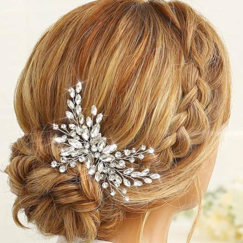 Easedaily Bride Wedding Hair Comb Silver Crystal Hair Pieces Rhinestone Headpieces Bridal Clip Side Combs Hair Accessories for Women and Girls