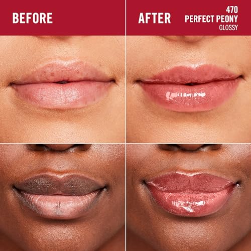 Rimmel London Stay Glossy, 470 Perfect Peony, Lip Gloss, Non-Sticky, Color and Shine, Up To 6-Hour Wear, Precise Applicator, 0.18oz