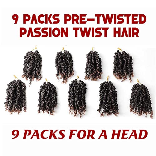9 Packs Passion Twist Crochet Hair 6 Inch Short Crochet Passion Twist Hair for Black Women Pre Looped Passion Twist Hair Curly Crochet Hair Bohemian Crochet Braids Hair Extensions£¨T30,6 Inch,9 Packs£©