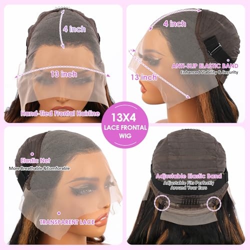 30 inch Highlight Body Wave Lace Front Wigs Human Hair Pre Plucked 200 Density 1B/30 Ombre Frontal Wigs Human Hair 13x4 Transparent Lace Wig Glueless Balayage Wigs for Women