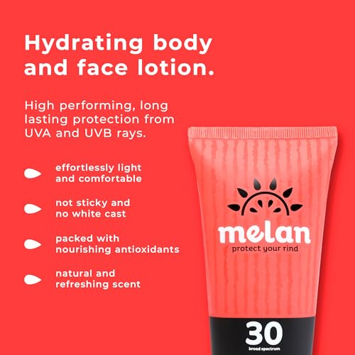 Melan Everyday SPF 30 Sunscreen Lotion, 3.4oz - Lightweight, Broad Spectrum, Vegan, Water & Sweat Resistant, Dermatologist Tested Clean SPF with Rosemary & Basil, PEG & Silicone Free, Made in USA
