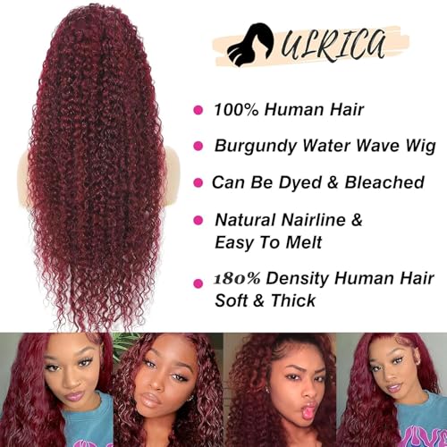 ULRICA Burgundy Wig Human Hair Water Wave 99J Burgundy Lace Front Wigs Human Hair Wigs for Women 13x4 HD Lace Front Wigs Human Hair Pre Plucked Wine Red Wigs Burgundy Wig 32 Inch