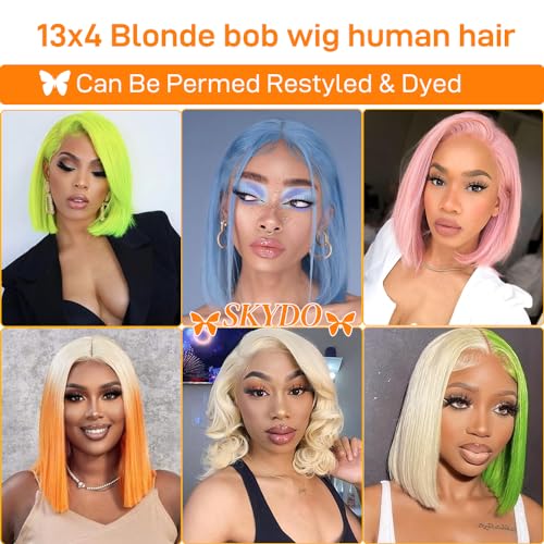 SKYDO 613 Blonde Bob Wig Human Hair 13x4 Bob HD Lace Front Wigs Human Hair 180 Density 613 Bob Wig Pre Plucked Blonde Wigs for Women 12inch