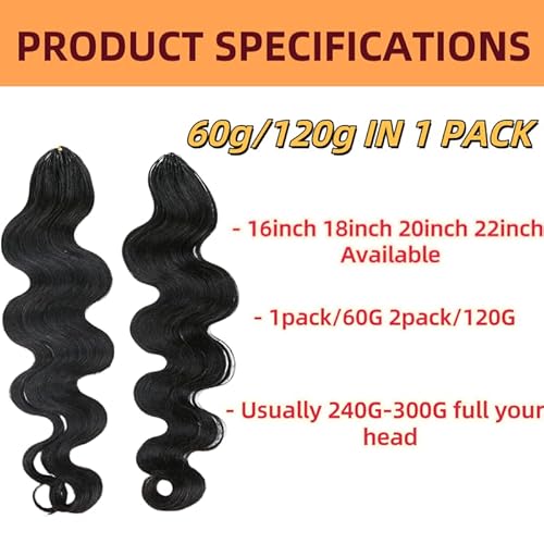 Body Wave Feather Crochet Braid Human Hair Extensions Knotless Pre-Separated Crochet Hair Extensions Human Hair Natural Color 20inch 120g