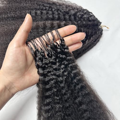 Kinky Straight Human Hair Crochet Knotless Pre-Separated Crochet Hair Extensions Feather Hair Line Extensions 100% Human Hair Natural Color 18 Inch 120g