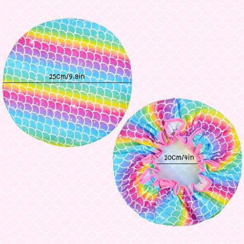 Olypegic Kids Shower Cap, 3 Pcs Girls Shower Cap for Kids Reusable Waterproof Adjustable Large Hair Cap Unicorn Mermaid Rainbow Cute Hair Cover Hat