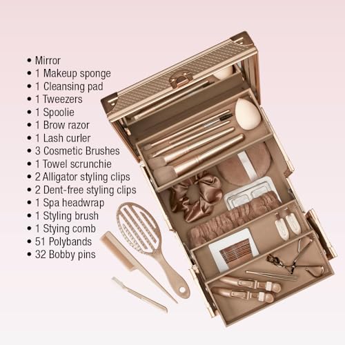 Conair 100-Piece Beauty Cosmetic Expandable Shelves Professional Makeup Train case Organizer, Bronze, 1 Count (Pack of 1)