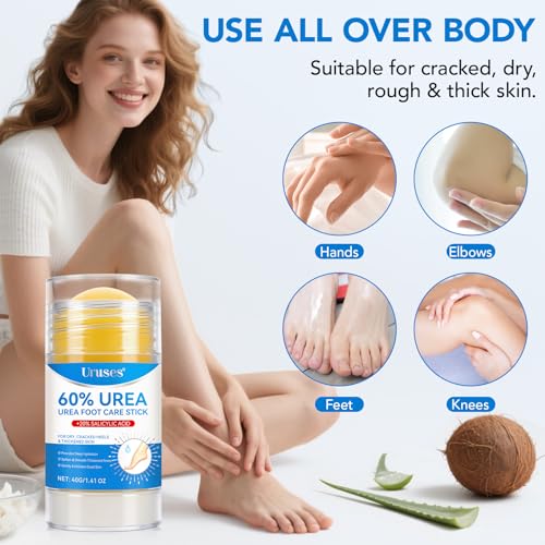 2Pack Urea Cream 60% plus Salicylic Acid 2% Urea Foot Care Stick,Foot Cream for Foot Callus Remover, Feet Moisturizer Stick for Dry Cracked Heels, Hands, Knees,Hydrating Heel Balm, Easy To Use