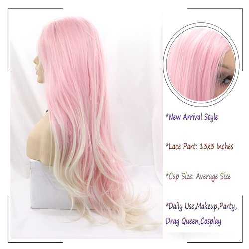 Kalisa Blonde Pink Hair Wigs for Women Synthetic Lace Front Wig Long Straight Pink Mermaid Wig Heat Resistant Fiber Glueless Wig 24inch