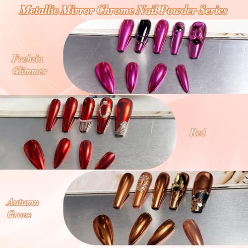 Chrome Nail Powder, Red Metallic Nail Powder Pigment Premium Mirror Effect Salon Nail Art Glitter Dust for Valentines Gel Polish Decoration Home DIY Nail Manicure Supplies