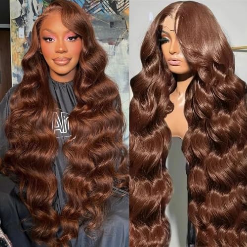 Chocolate Brown Body Wave Wig Human Hair 30 Inch 13x6 Body Wave Lace Front Wig Human Hair Unprocessed Virgin Remy Hair Glueless Brown Wigs with Baby Hair Pre Plucked for Women