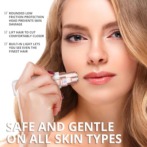 Eyebrow Facial Hair Remover for Women: Rechargeable 2 in 1 Face Shavers and Eyebrow Trimmer - Painless Electric Hair Removal Device for Face Eyebrows Lips Peach Fuzz with Light
