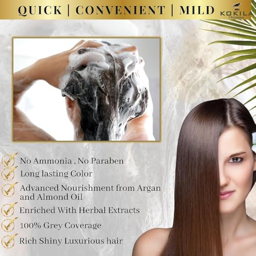 Kokila NO PPD Shampoo Hair Colour - Dark Brown 400ml for Women and Men | Natural Extracts | Colours Hair in 10 Minutes | Ammonia Free, Paraben Free - 10 Pair Free Gloves