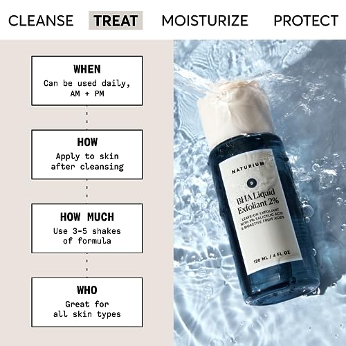 Naturium BHA Liquid Exfoliant 2%, Leave-on Face & Skin Care Exfoliating Pore Treatment, with Salicylic Acid & Bioactive Fruit Acids, Packaging May Vary, 4 oz