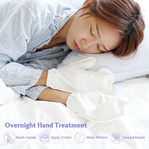 Manu&Pod Medium 3 Pairs 100% Organic Cotton Moisturizing Gloves for Dry Hands, Eczema, Psoriasis l Overnight Cream for Women & Men l Wristband, White