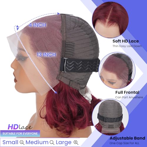 99J Burgundy 28 Inch body wave lace front wig for women 13x4 transparent lace front human hair wigs pre plucked with baby hair body wave wigs Red 180% Density Human Hair Wig for Women