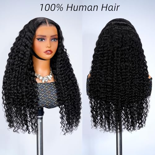 YMSGIRL 13x6 Deep Wave Lace Front Wigs Human Hair Ready To Go Curly Lace Front Glueless Wigs Human Hair Pre Plucked Pre Cut Beginner Friendly 16 Inch