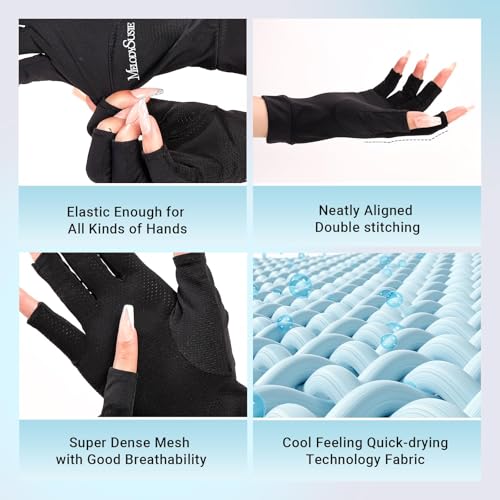MelodySusie Premium UV Gloves for Nails, Professional UPF 99+ UV Protection Gloves for Manicures, Cool Feeling Fabric, Nail Art Skin Care Fingerless Anti UV Glove Protect Hands from UV Harm