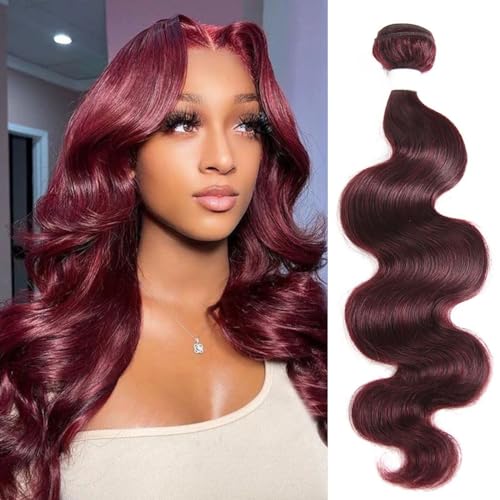 REMY HAIR 99j Bundles Body Wave Human Hair Bundles Red Burgundy Hair Extension 1 Bundle 18 Inch Brazilian Virgin Human Hair for Black Women Body Wave Bundles