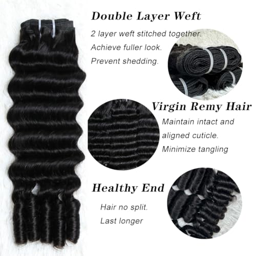 SWEETGIRL Deep Wave Human Hair Bundles Burmese Curly Bundles Human Hair Quick Weave with Spiral End Sew in Hair Extensions Real Virgin Remy Hair 18 Inches 1 Bundle Natural Color