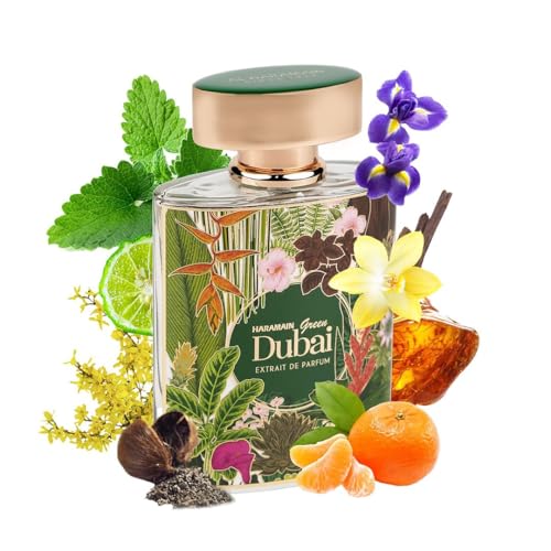 Al Haramain Green Dubai for Unisex - Arabian Perfume for Women and Men - Floral Woody Musk Fragrance - Long Lasting Arabic Cologne - Extrait De Parfum - 3.33 oz EDP Spray